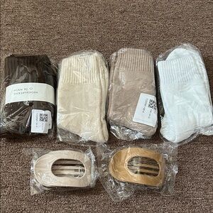 Women's Sock Set - Brown, Cream, Tan, White & two hair clips NWT